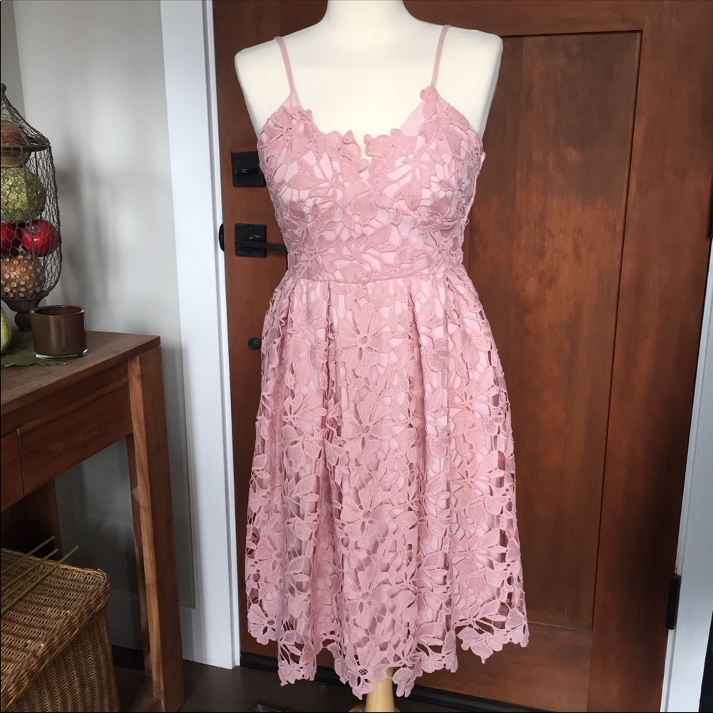 Pink laser cut lace dress